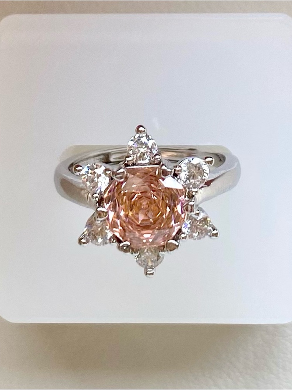 Pink Center Starburst Ring with Clear Accents